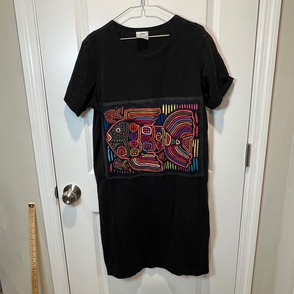 Mill Valley Cotton Dresses & Skirts - Vintage Hillview Cotton Black Embroidered Fish Dress Tunic M Made USA